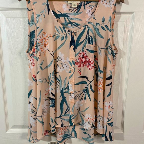 Style & Co - Peach Oleander Floral Top - Picture 1 of 8